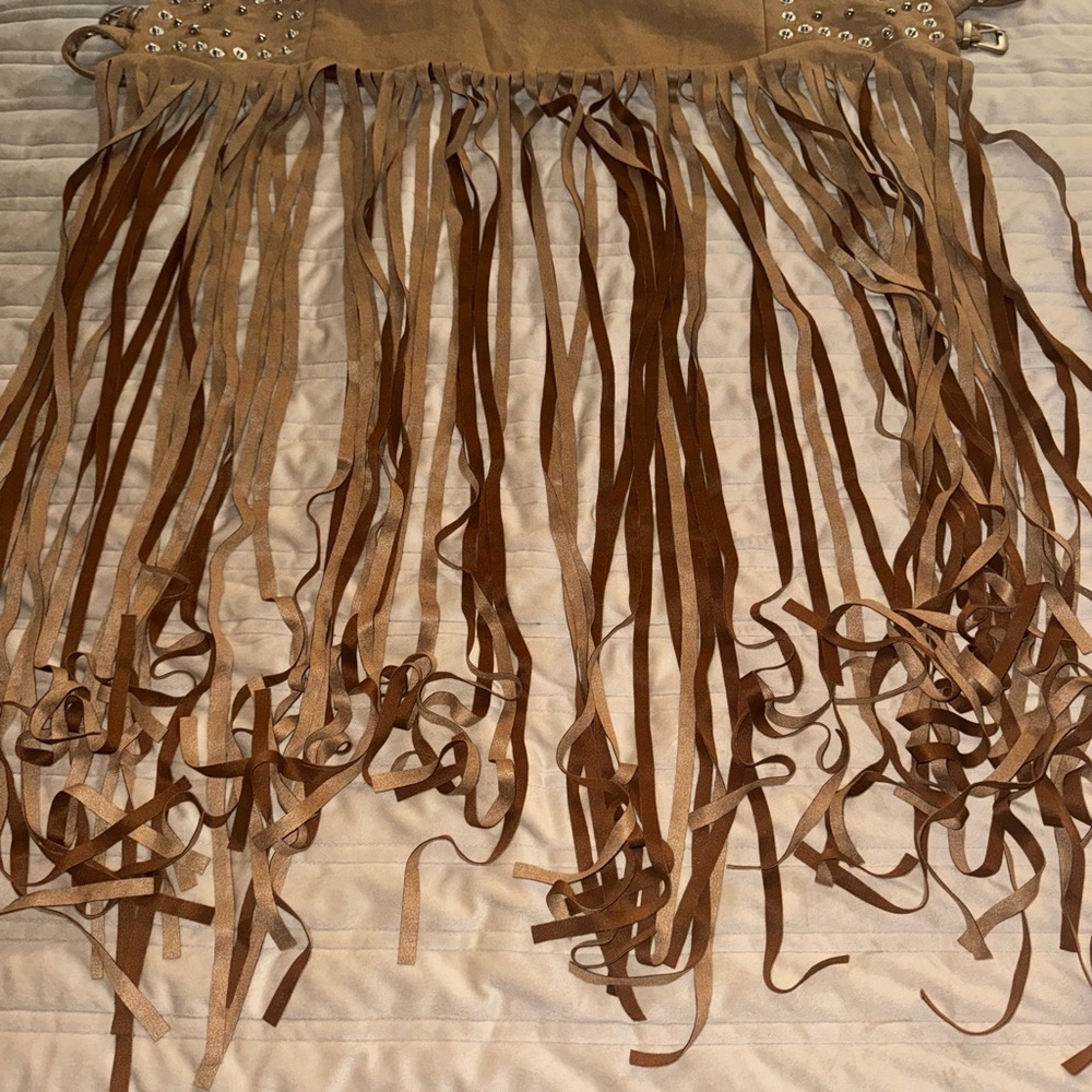 Brown Fringe Suede Skirt